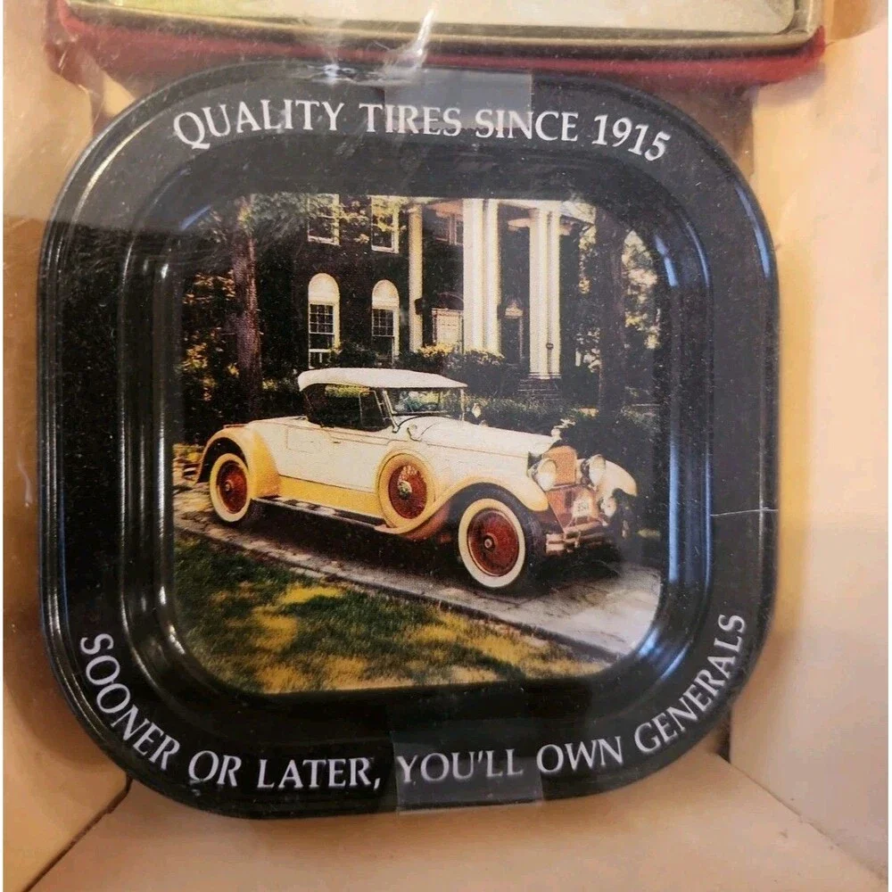 Vintage General Tire Cars Collectibles Coaster (4) & 2 Playing Card Set Sealed